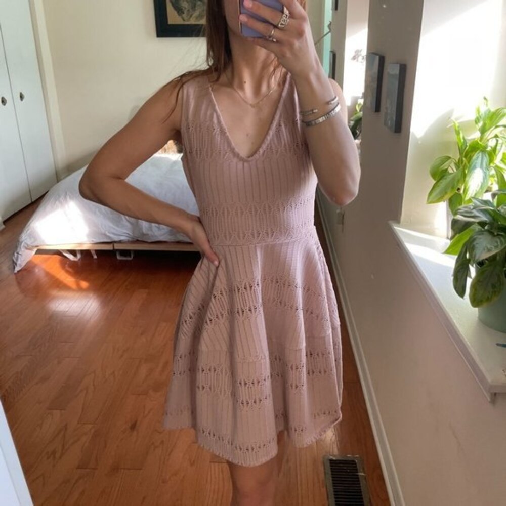 BCBGMaxazaria Amberly Abstract Lace FIt and Flare Mini Dress Blush Size XXS